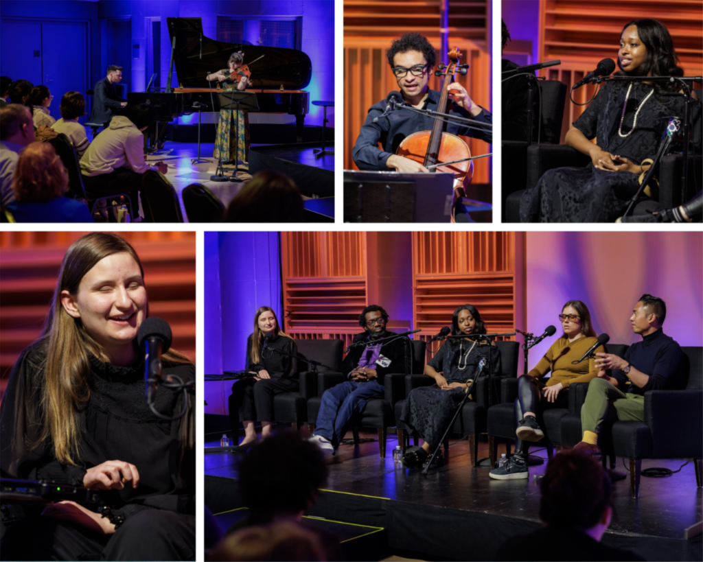 Photos of the panel discussion and performance from March 16